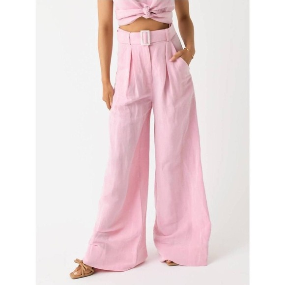 Matthew Bruch Other - NEW Matthew Bruch Pants‎ 1 XS Pink Belt Linen Blend Wide-Leg Resort Coastal Boho